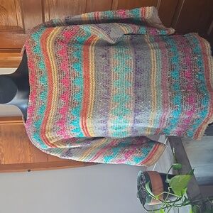 Vintage 80s Semi-Sheer Pastel Chenille Loose Knit Boatneck Poncho Sweater Medium